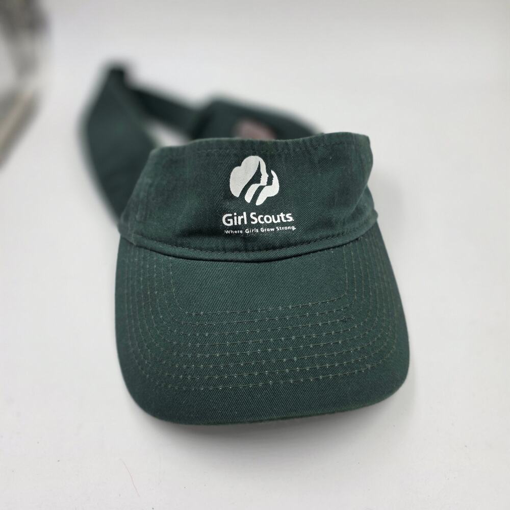 Girl Scout Hunter Green Visor Adjustable Strap Logo "Where Girls Grow Strong"